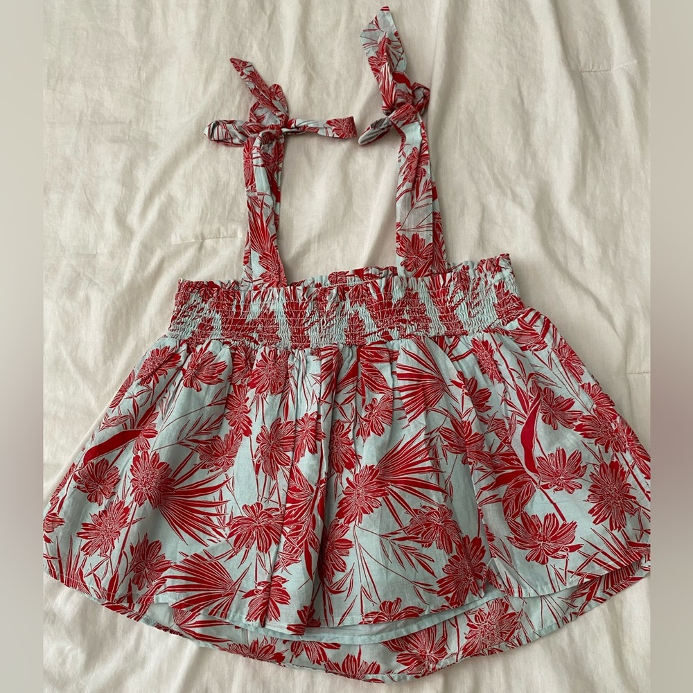Floral Red and Blue Smocked Top